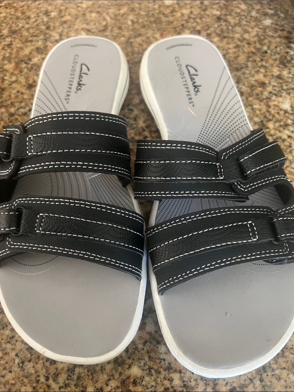 Clarks Black Cloudsteppers Double-Strap Slide Sandals 7